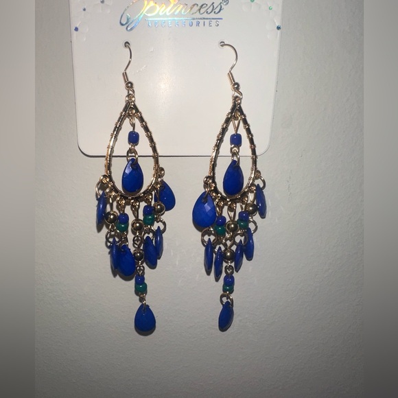 Blue Dangling Chandelier Earrings - Picture 3 of 3